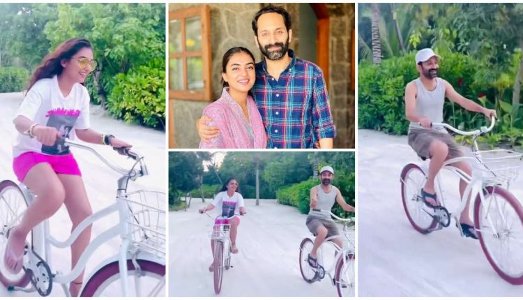 Nazriya and Fahad anniversary cycling in beach