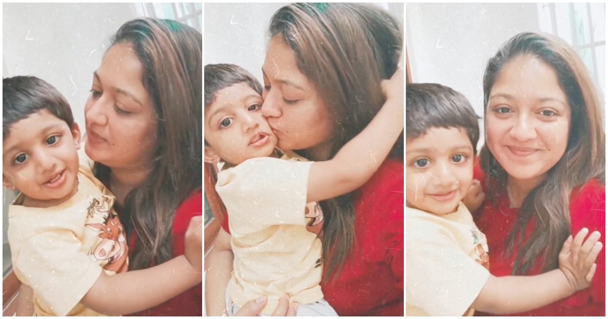 meghana raj sarja with her son